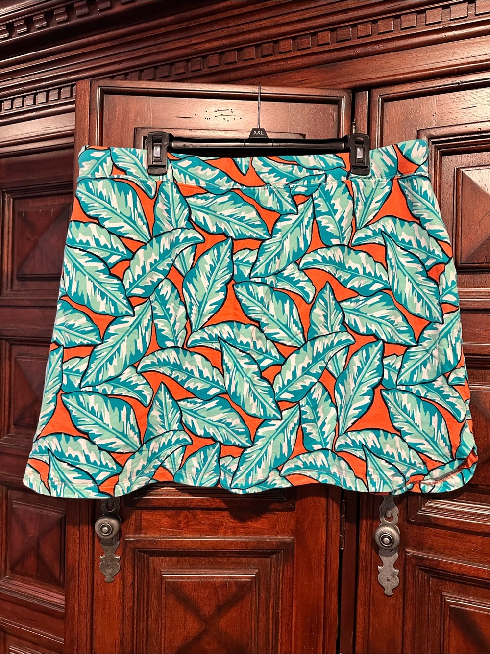 2X Cozy KNIT Vibrant Tropical Leaf Print Skirt with shorts SKORT - Orange & Teal - Picture 5 of 6